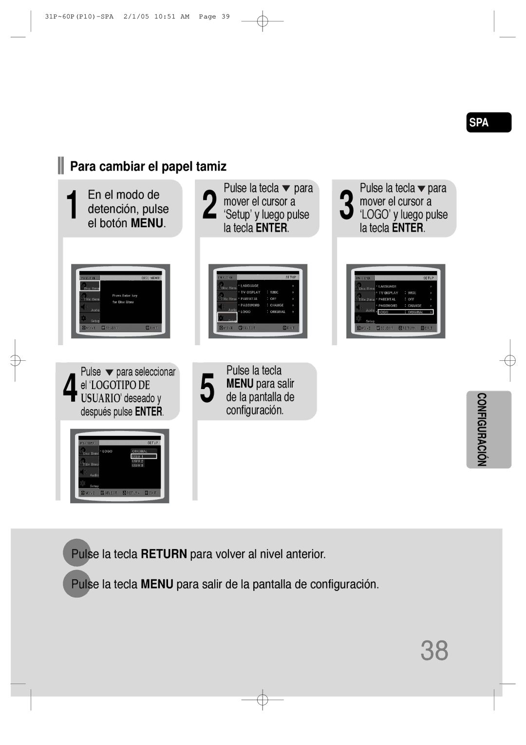 Samsung HT-P10R/ELS, HT-P10R/EDC manual Detención, pulse, El botón Menu La tecla Enter 