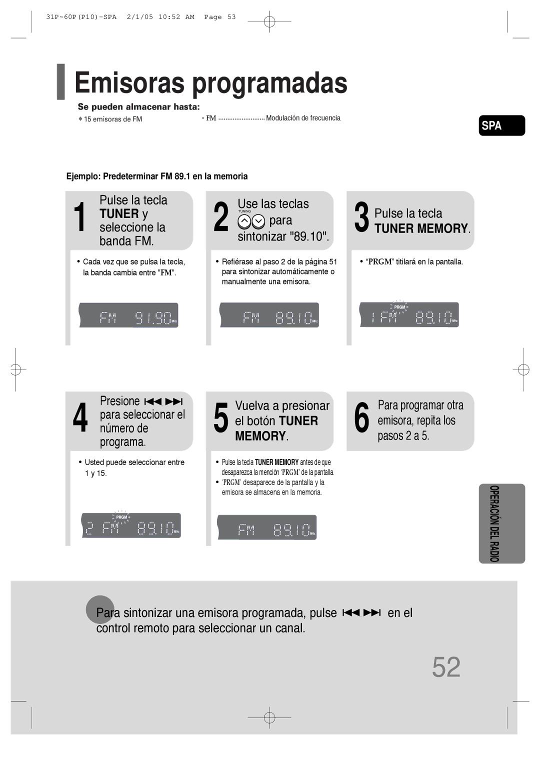 Samsung HT-P10R/ELS, HT-P10R/EDC manual Sintonizar, Vuelva a presionar, Use las teclas 2 para 