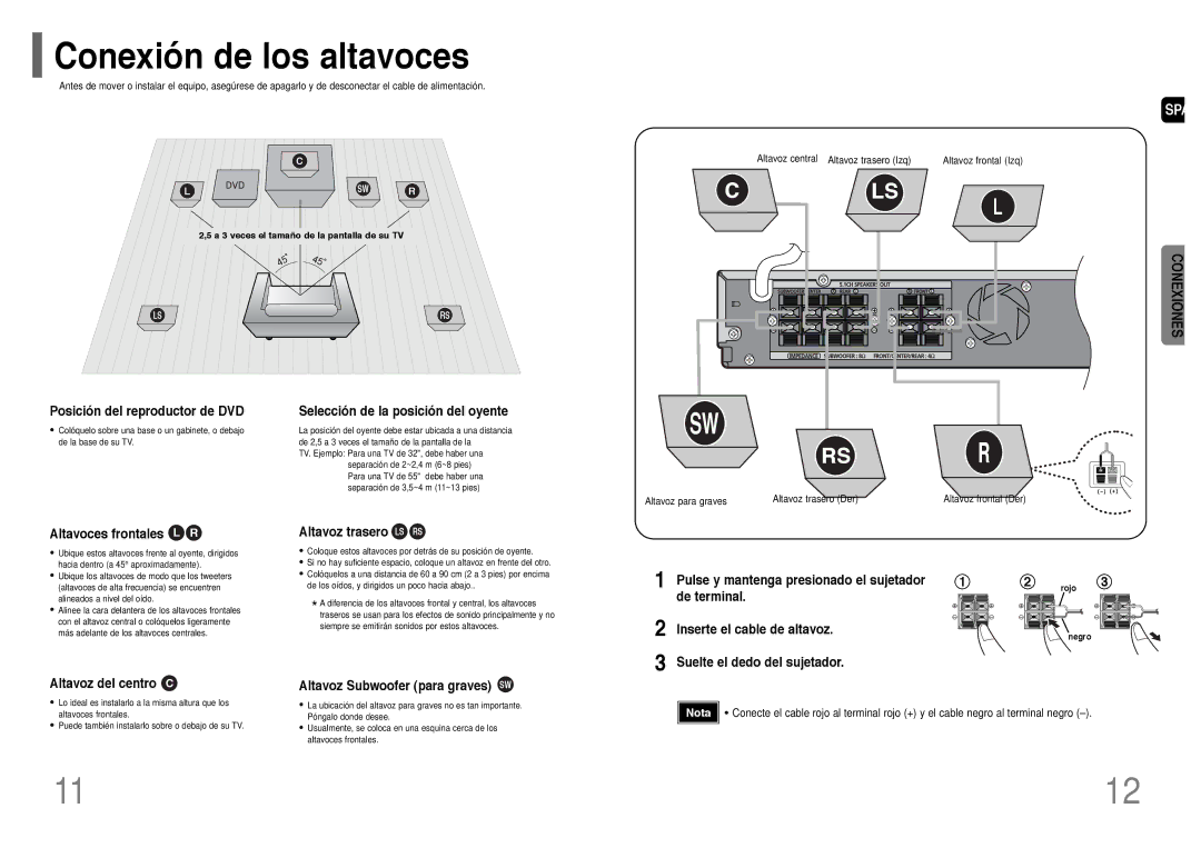 Samsung HT-P10R/EDC, HT-P10R/ELS manual Conexión de los altavoces 