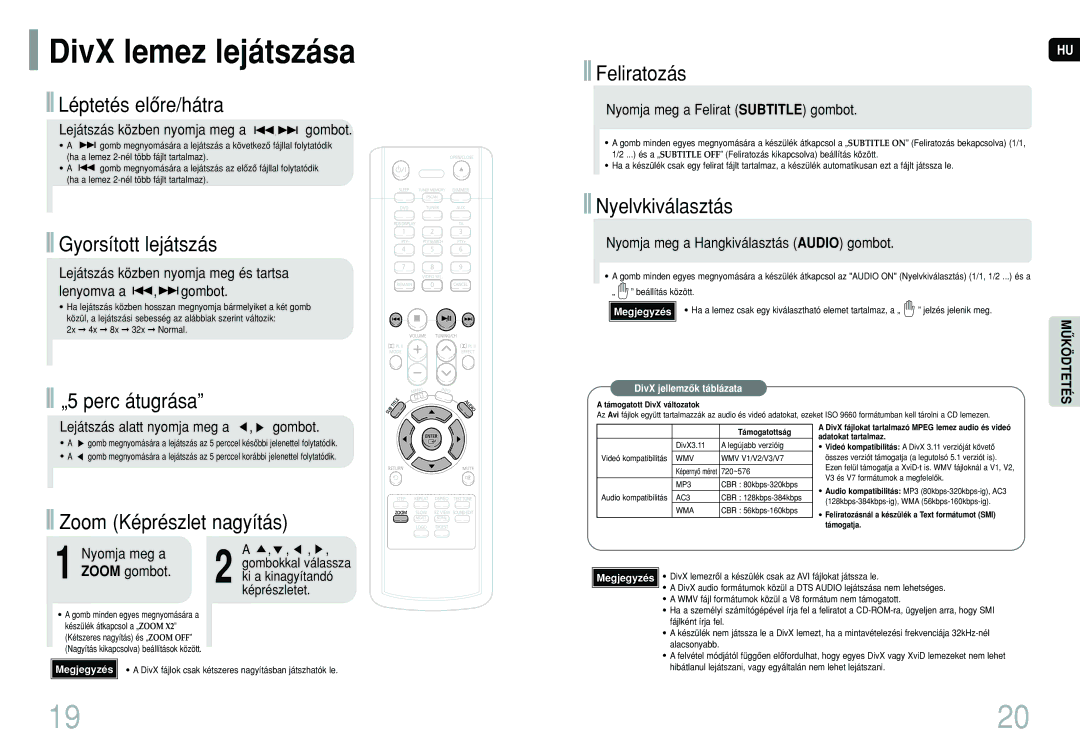 Samsung HT-TP12R/ELS, HT-P10R/ELS, HT-P10R/EDC manual DivX lemez lejátszása 