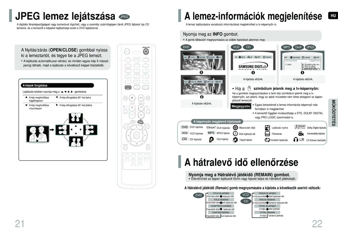 Samsung HT-P10R/ELS, HT-P10R/EDC manual Jpeg lemez lejátszása Jpeg, Hátralevô idô ellenôrzése, Nyomja meg az Info gombot 