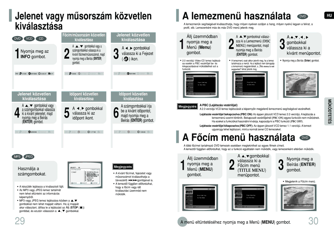 Samsung HT-P10R/EDC, HT-P10R/ELS, HT-TP12R/ELS manual Jelenet vagy mûsorszám közvetlen kiválasztása, Lemezmenü használata DVD 