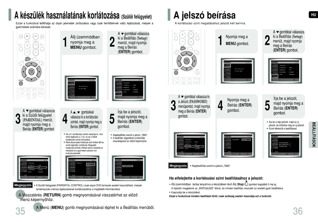 Samsung HT-P10R/EDC, HT-P10R/ELS, HT-TP12R/ELS manual Jelszó beírása, Menu gombot Meg a Beírás, Nyomja meg a Menu gombot 