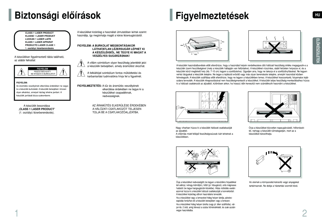 Samsung HT-TP12R/ELS, HT-P10R/ELS, HT-P10R/EDC manual Biztonsági elôírások FigyelmeztetésekHU, Figyelem 