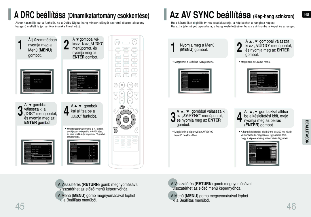 Samsung HT-P10R/ELS, HT-P10R/EDC, HT-TP12R/ELS manual Gombot Gombbal vá, Gombok, Ki a Beállítás menübôl 