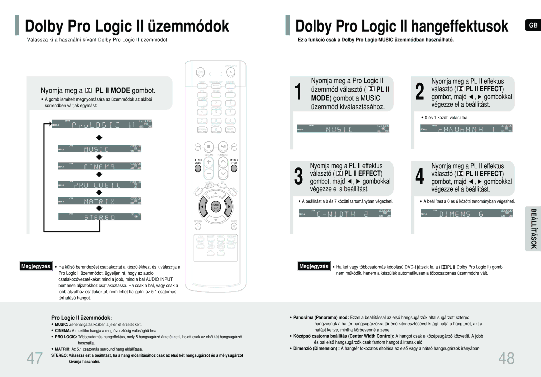 Samsung HT-P10R/EDC, HT-P10R/ELS manual Dolby Pro Logic II üzemmódok, Nyomja meg a PL II Mode gombot, Nyomja meg a Pro Logic 