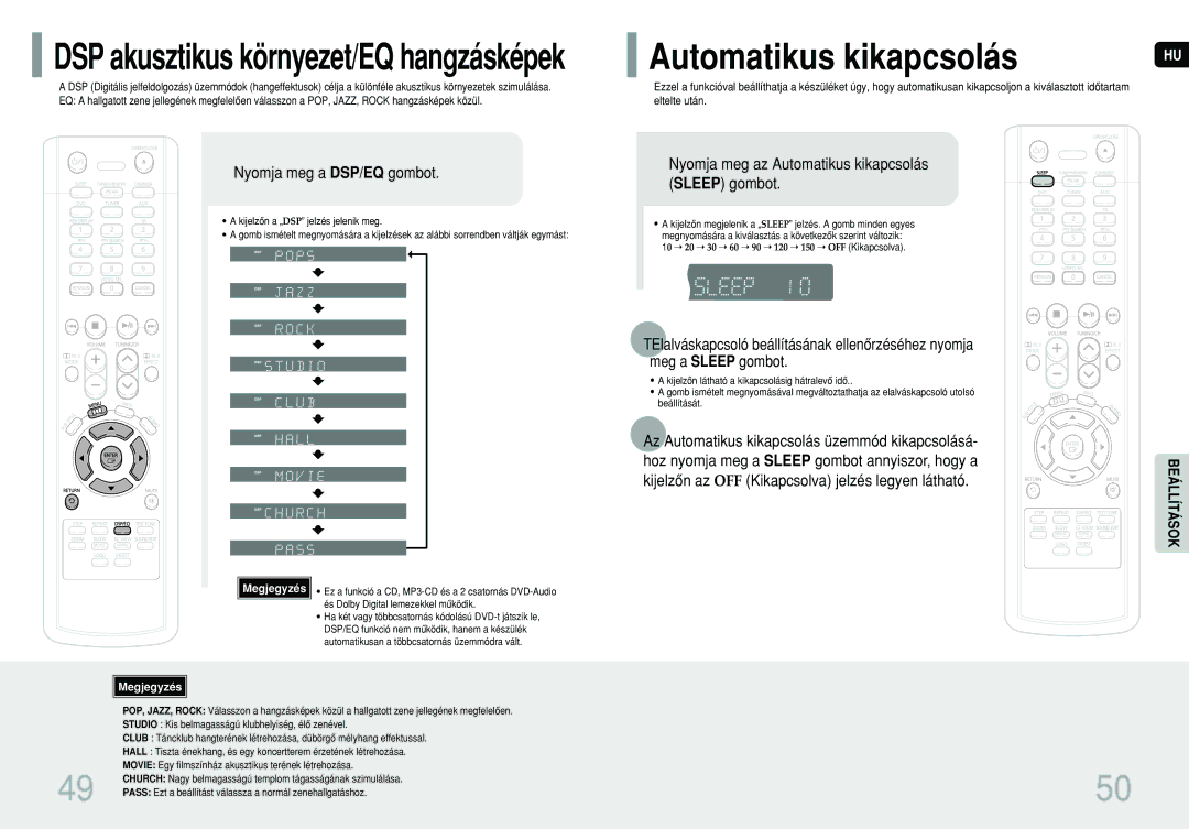 Samsung HT-TP12R/ELS, HT-P10R/ELS, HT-P10R/EDC manual Automatikus kikapcsolás, Nyomja meg a DSP/EQ gombot 