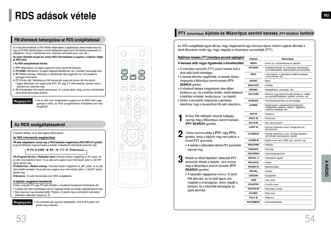 Samsung HT-P10R/EDC manual RDS adások vétele, FM állomások behangolása az RDS szolgáltatással, Az RDS szolgáltatásokról 