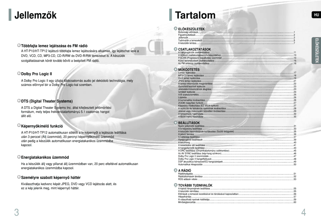 Samsung HT-P10R/ELS, HT-P10R/EDC, HT-TP12R/ELS manual Jellemzôk, Tartalom 