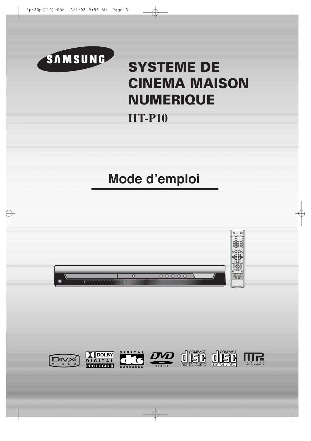 Samsung HT-P10R/EDC, HT-P10R/ELS manual Systeme DE Cinema Maison Numerique 