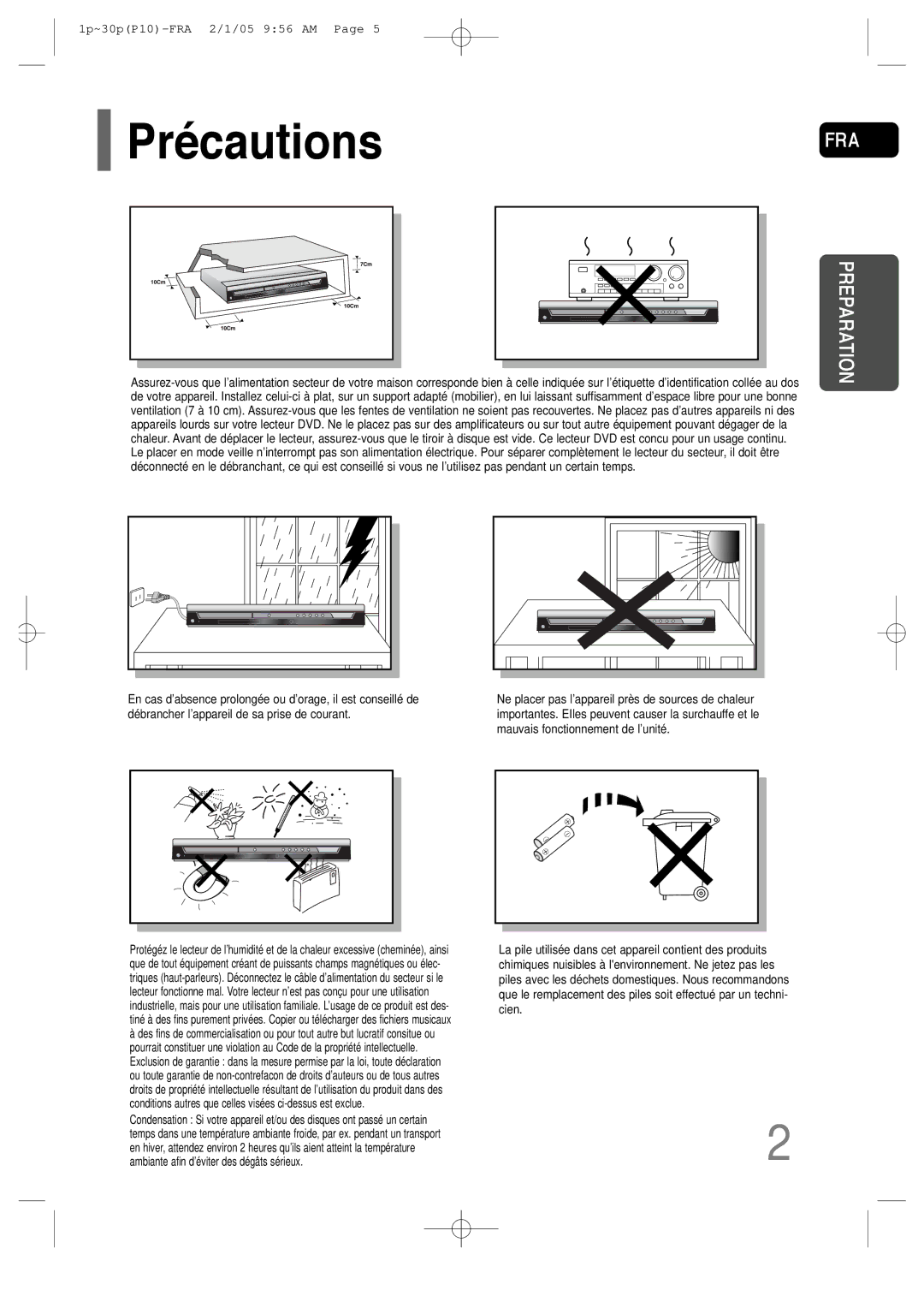 Samsung HT-P10R/EDC, HT-P10R/ELS manual PrécautionsFRA, Preparation 