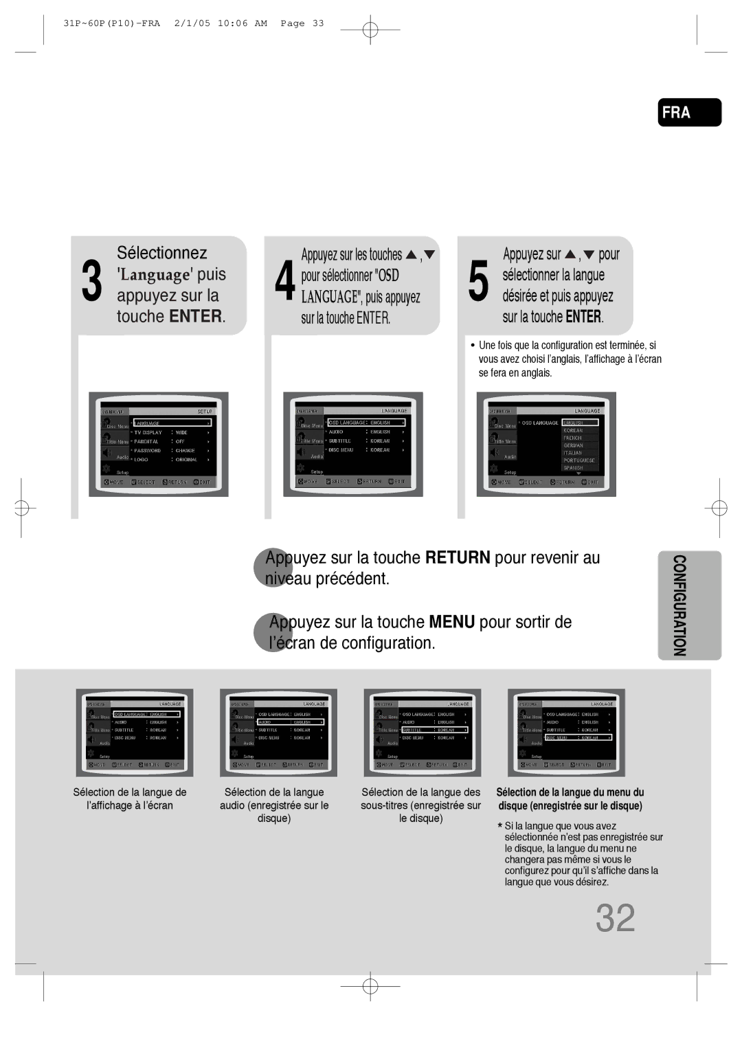 Samsung HT-P10R/EDC, HT-P10R/ELS manual Sélectionnez, Appuyez sur , pour 