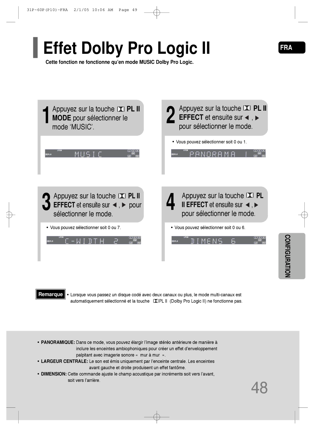 Samsung HT-P10R/EDC, HT-P10R/ELS manual Effet Dolby Pro Logic, Pour sélectionner le mode 