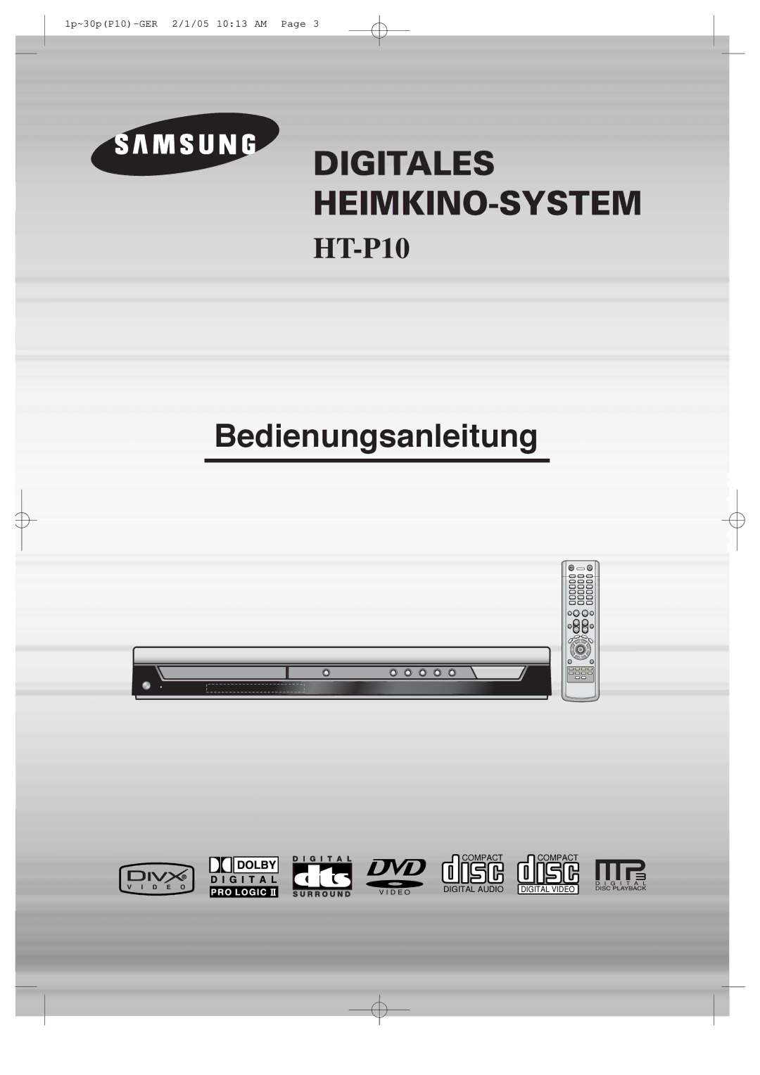 Samsung HT-P10R/EDC, HT-P10R/ELS manual Digitales HEIMKINO-SYSTEM 