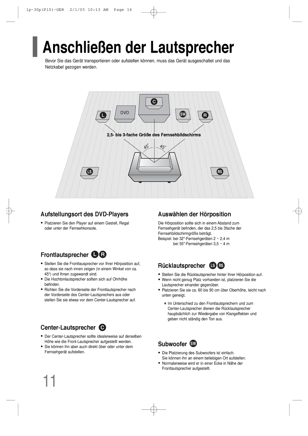 Samsung HT-P10R/ELS, HT-P10R/EDC manual Anschließen der Lautsprecher 