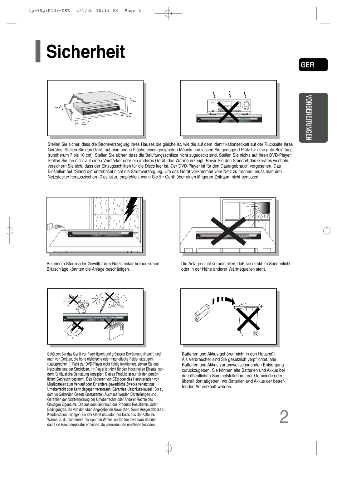 Samsung HT-P10R/EDC, HT-P10R/ELS manual Sicherheit, Ger 