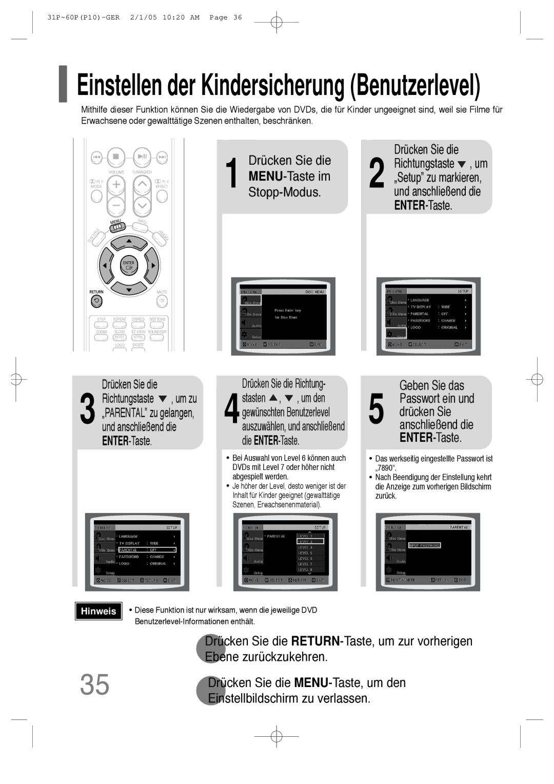 Samsung HT-P10R/ELS, HT-P10R/EDC manual Geben Sie das, Drücken Sie die MENU-Taste, um den, Drücken Sie die Richtung 