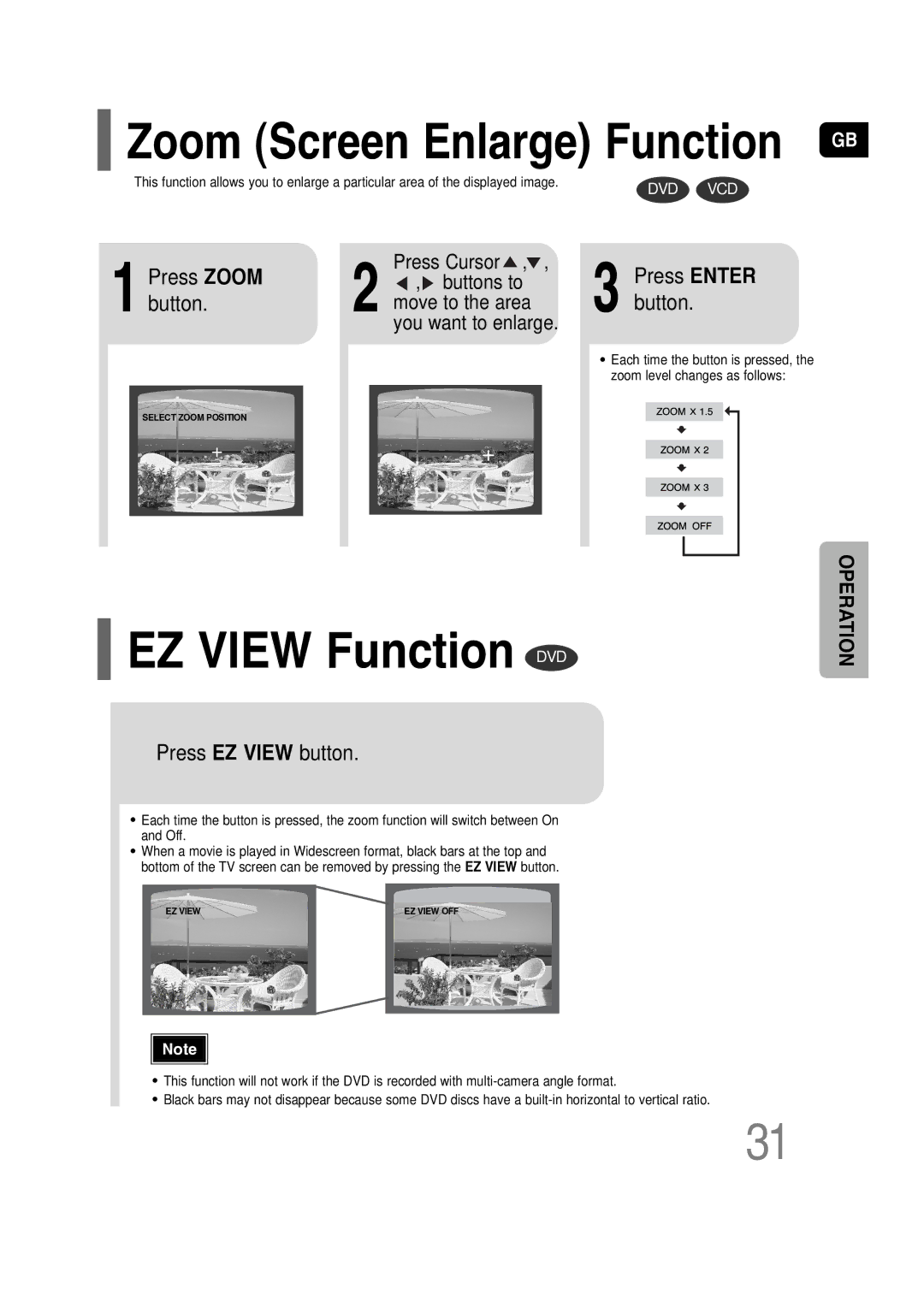 Samsung HT-P10KR/XFU, HT-P10R/XFO manual EZ View Function DVD, Press EZ View button 