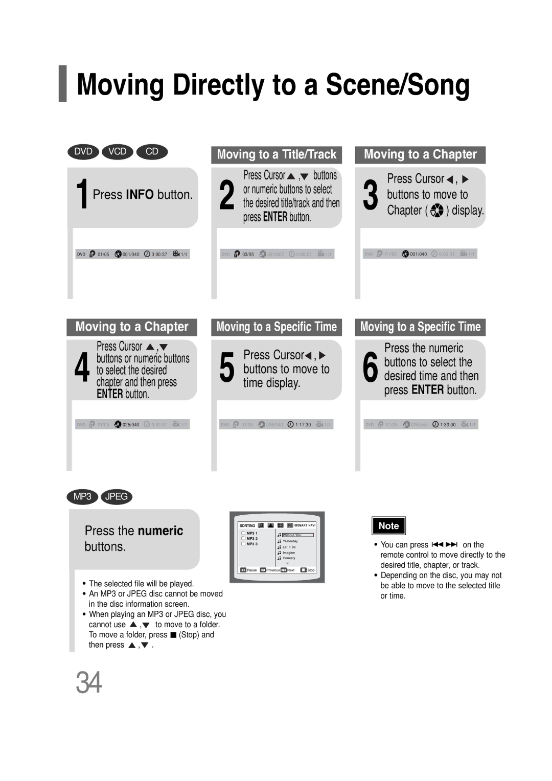 Samsung HT-P10R/XFO, HT-P10KR/XFU manual 1Press Info button, Time display, Press the numeric 