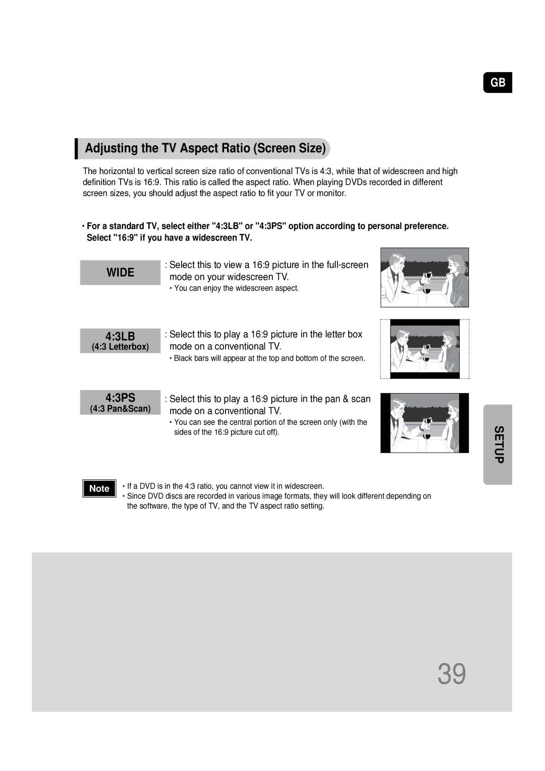 Samsung HT-P10KR/XFU, HT-P10R/XFO manual Adjusting the TV Aspect Ratio Screen Size, Letterbox, 43 Pan&Scan 