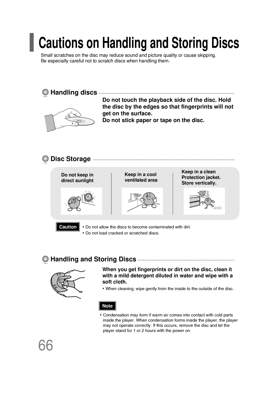 Samsung HT-P10R/XFO, HT-P10KR/XFU manual Handling discs, Disc Storage, Handling and Storing Discs 