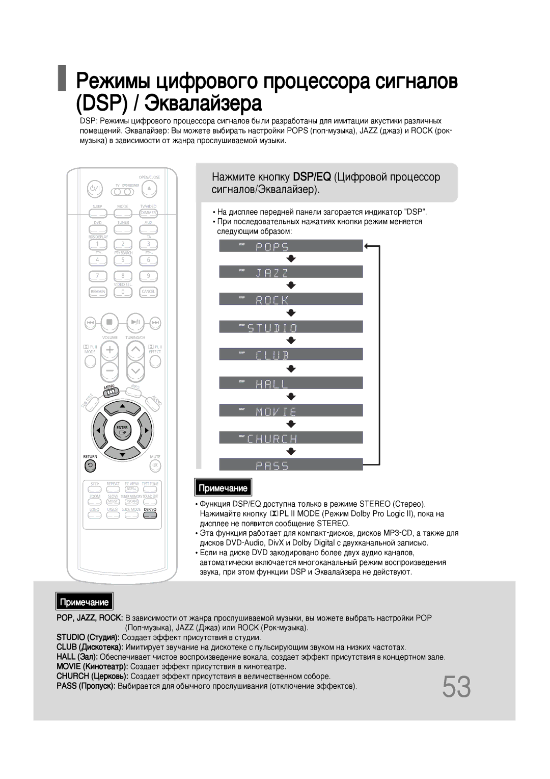 Samsung HT-P10KR/XFU, HT-P10R/XFO manual ÊÂÊËÏ˚ ˆËÙÓ‚Ó„Ó ÔÓˆÂÒÒÓ‡ ÒË„Ì‡ÎÓ‚ DSP / ùÍ‚‡Î‡ÈÁÂ‡ 