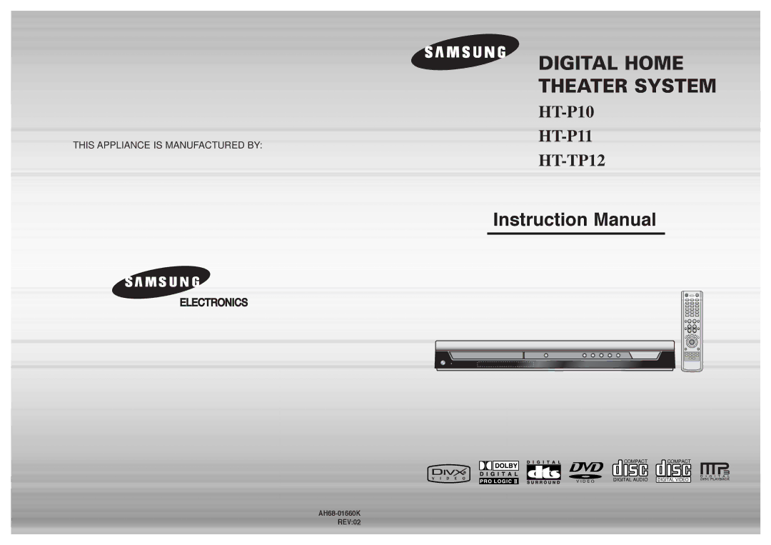 Samsung HT-P10T/SAM manual Digital Home Theater System 