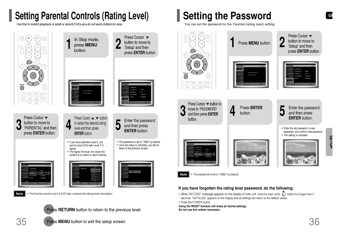 Samsung HT-P10T/SAM manual Setting the Password, Press Menu button, Enter the password Then press Enter button 