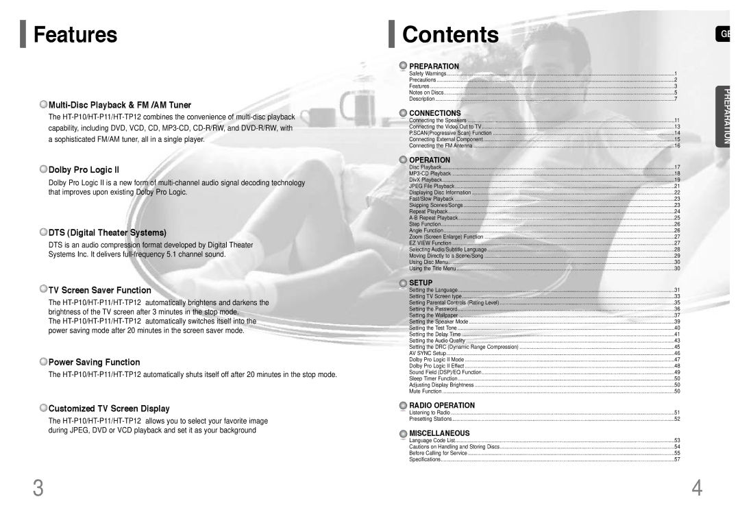 Samsung HT-P10T/SAM manual Contents 