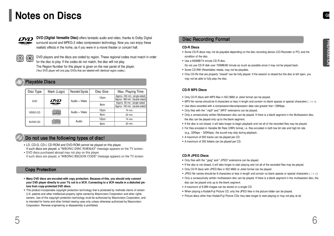 Samsung HT-P10T/SAM manual Copy Protection, CD-R Discs, CD-R MP3 Discs, CD-R Jpeg Discs 