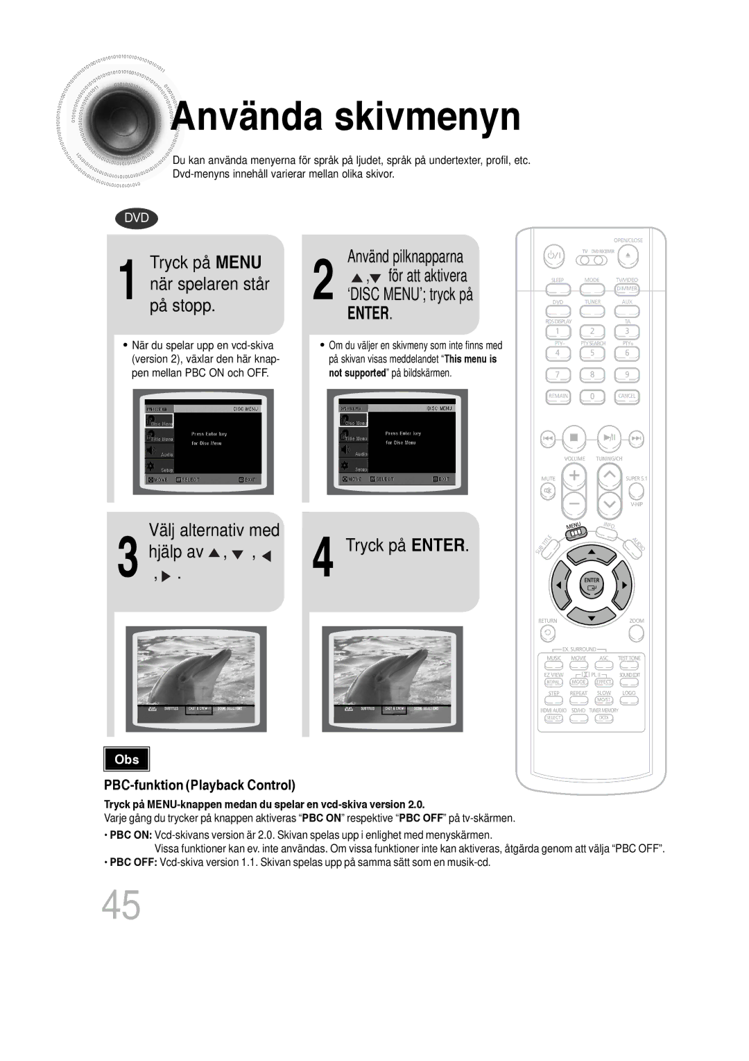 Samsung HT-P1200R/EDC manual Använda skivmenyn, Tryck på Menu, Välj alternativ med, Hjälp , . av, Närpå stopp.spelaren står 