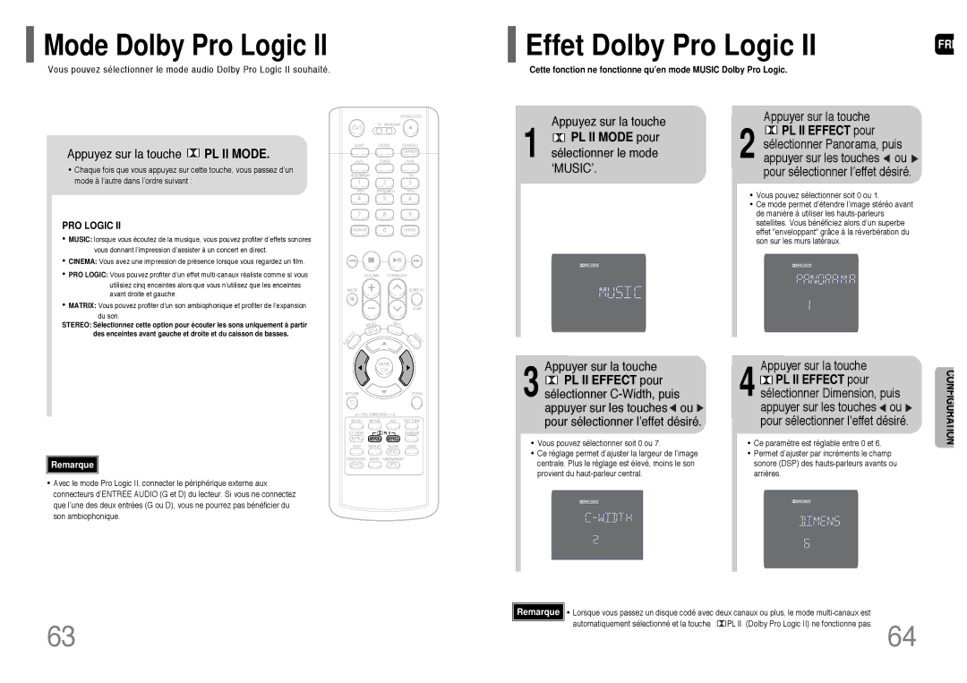 Samsung HT-P1200R/ELS manual Mode Dolby Pro Logic, PL II Mode pour, PL II Effect pour 