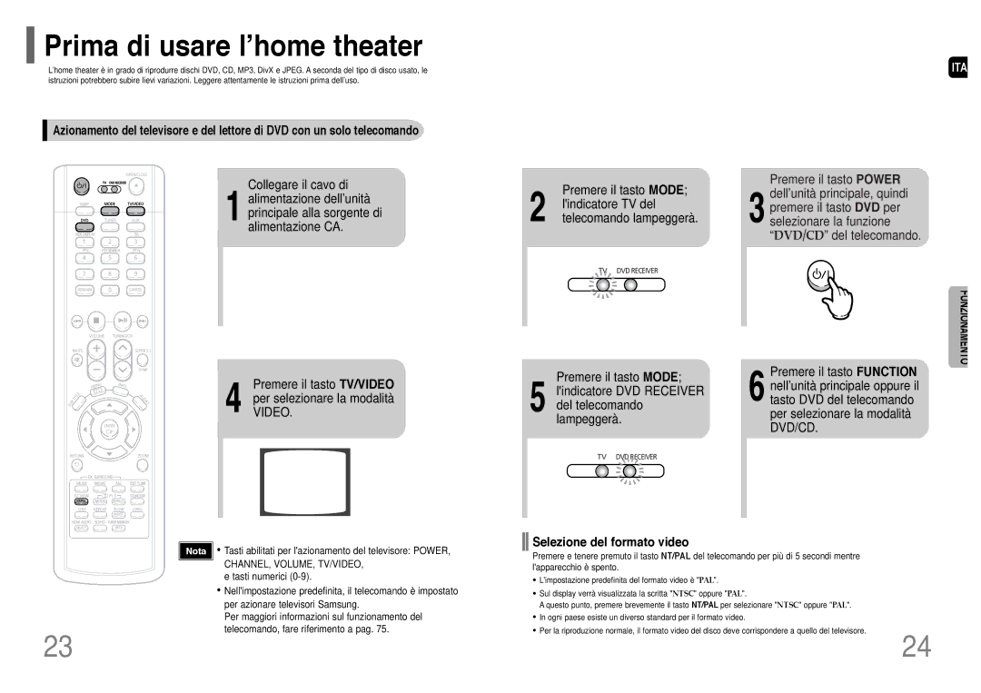 Samsung HT-P1200R/ELS manual Prima di usare l’home theater, Selezione del formato video 