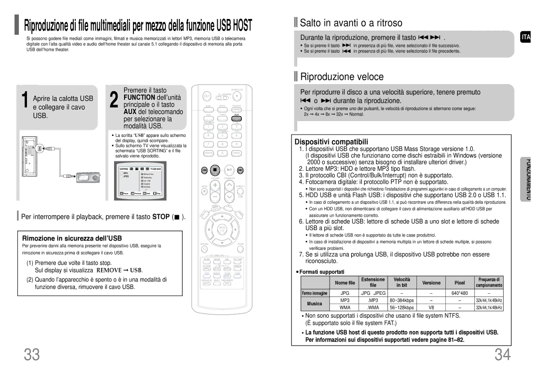 Samsung HT-P1200R/ELS manual Dispositivi compatibili, Per interrompere il playback, premere il tasto Stop 