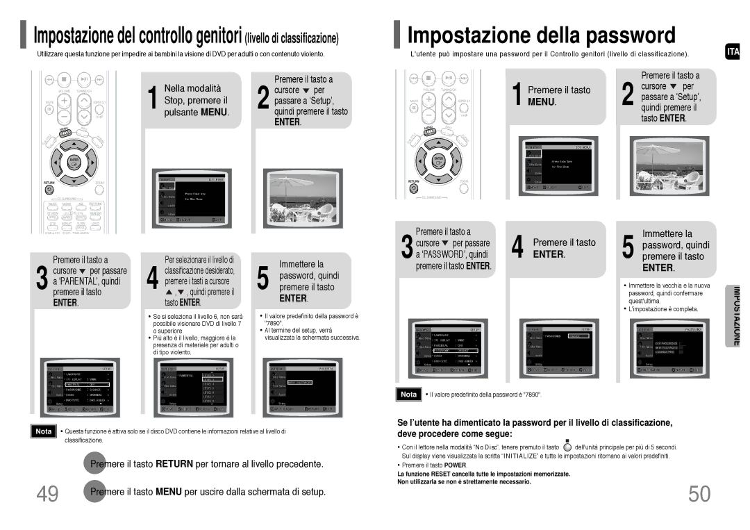 Samsung HT-P1200R/ELS manual Impostazione della password, Immettere la Password, quindi premere il tasto 