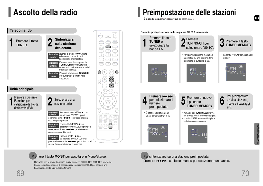 Samsung HT-P1200R/ELS manual Ascolto della radio 