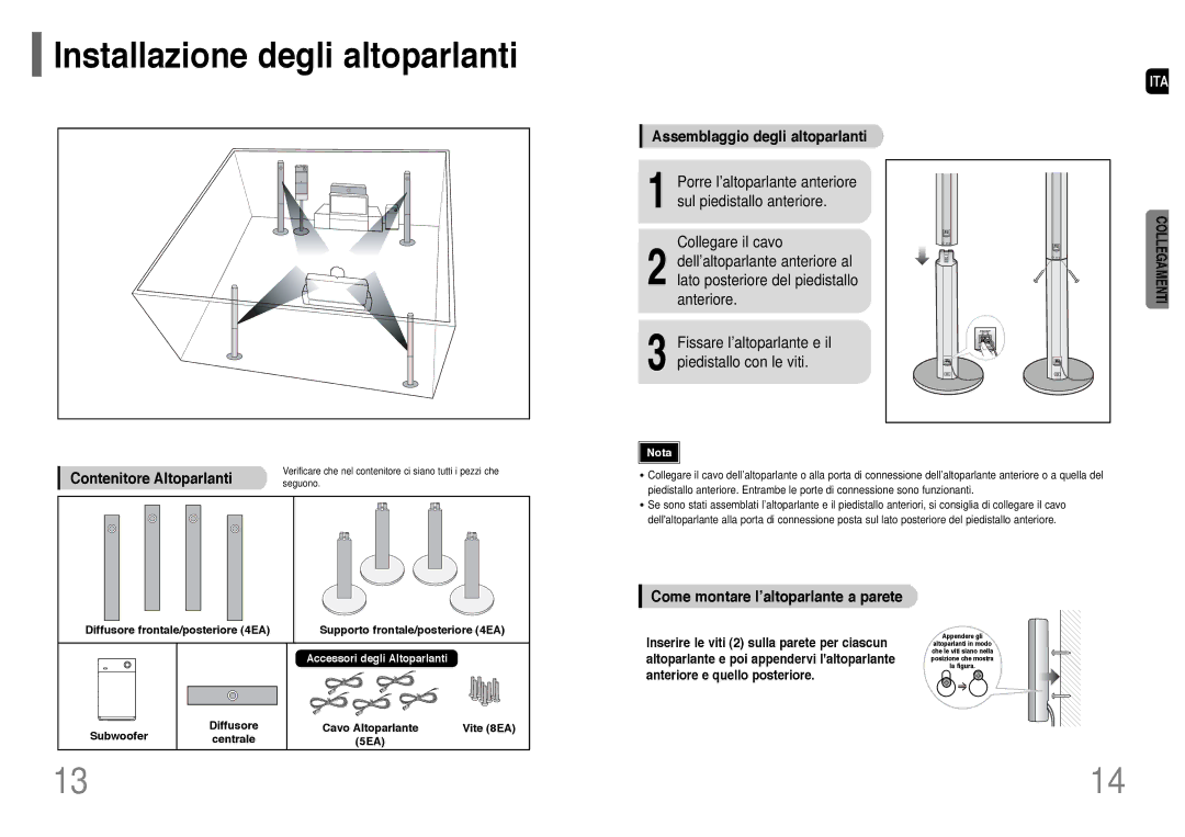 Samsung HT-P1200R/ELS manual Installazione degli altoparlanti, Contenitore Altoparlanti, Assemblaggio degli altoparlanti 