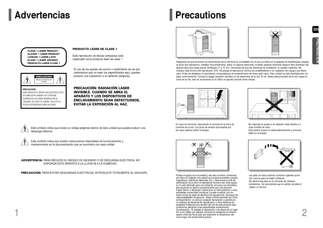 Samsung HT-P1200R/ELS manual Advertencias Precautions, Precaucion 