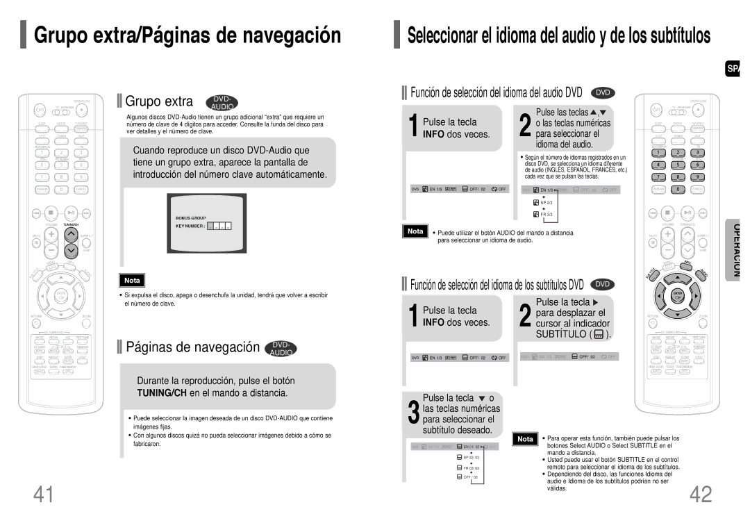 Samsung HT-P1200R/ELS manual 1Pulse la tecla Info dos veces, Función de selección del idioma del audio DVD DVD 