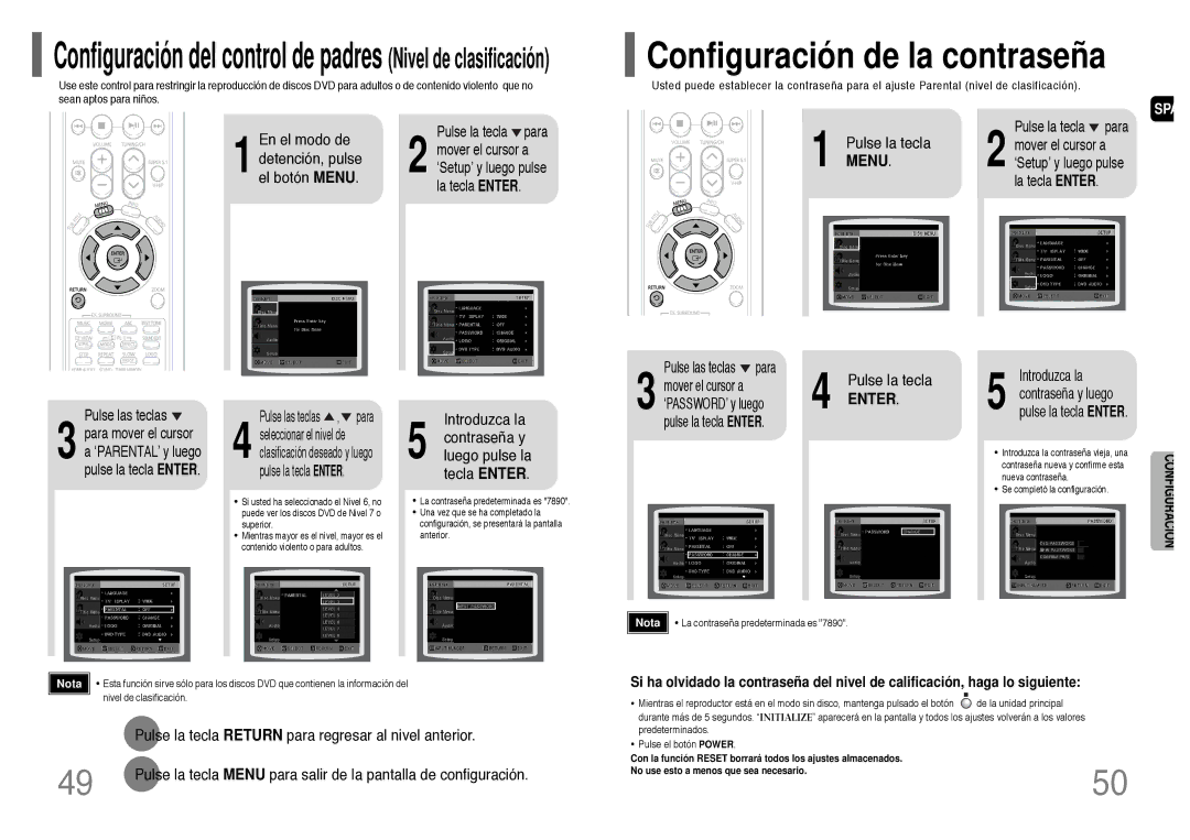 Samsung HT-P1200R/ELS manual Configuración de la contraseña, El modo de, Botón Menu 