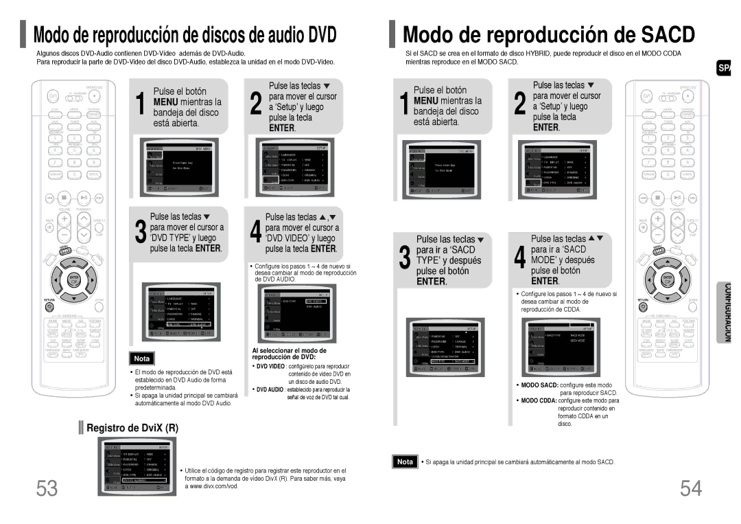 Samsung HT-P1200R/ELS Modo de reproducción de Sacd, TYPE’ y después pulse el botón, Pulse las teclas 3 para ir a ‘SACD 