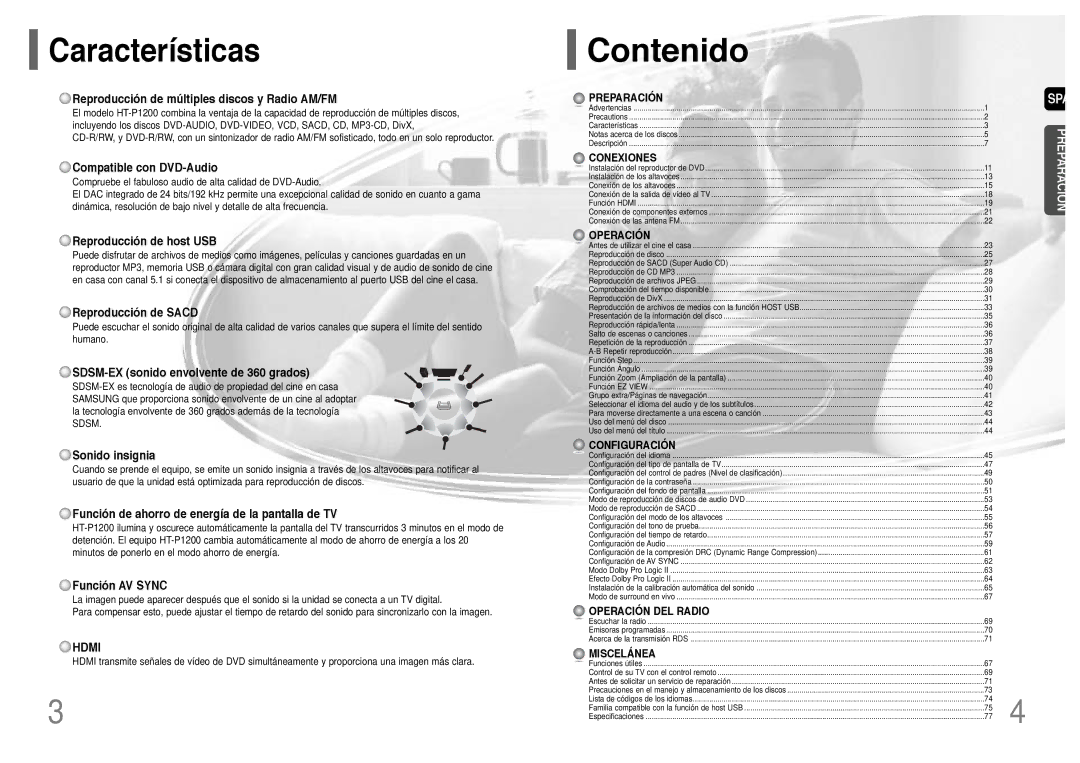 Samsung HT-P1200R/ELS manual Características 