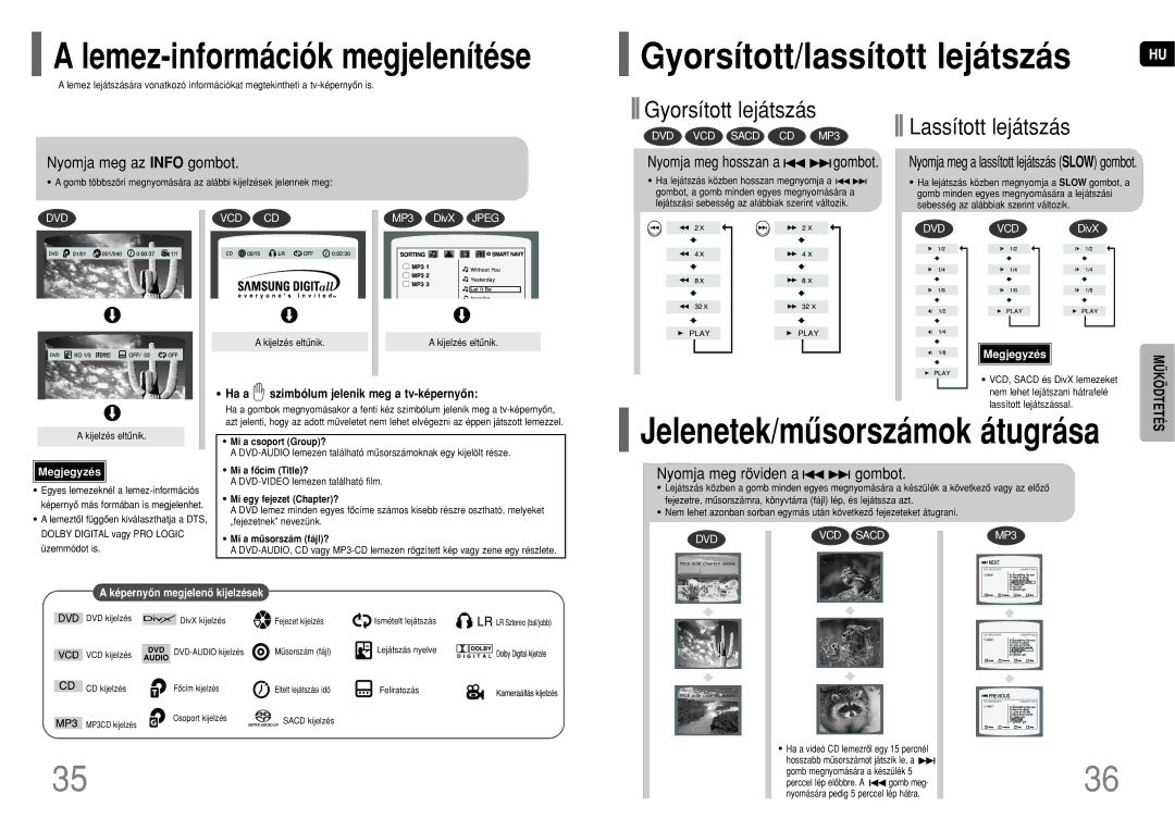 Samsung HT-P1200R/ELS manual Nyomja meg az Info gombot, Nyomja meg röviden a gombot, Nyomja meg hosszan a gombot 