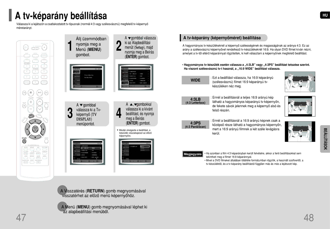 Samsung HT-P1200R/ELS manual Tv-képarány beállítása, Tv-képarány képernyôméret beállítása, Gombbal, Meg a Beírás 