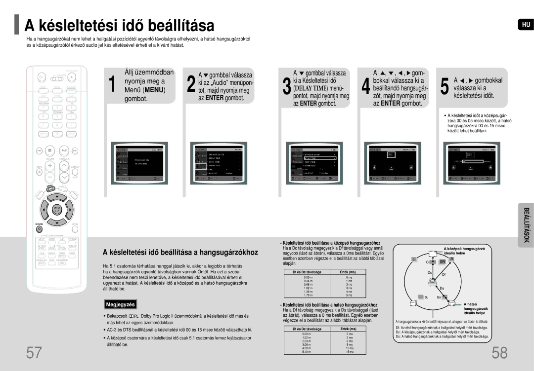 Samsung HT-P1200R/ELS manual Késleltetési idô beállítása a hangsugárzókhoz, Az „Audio menüpon 