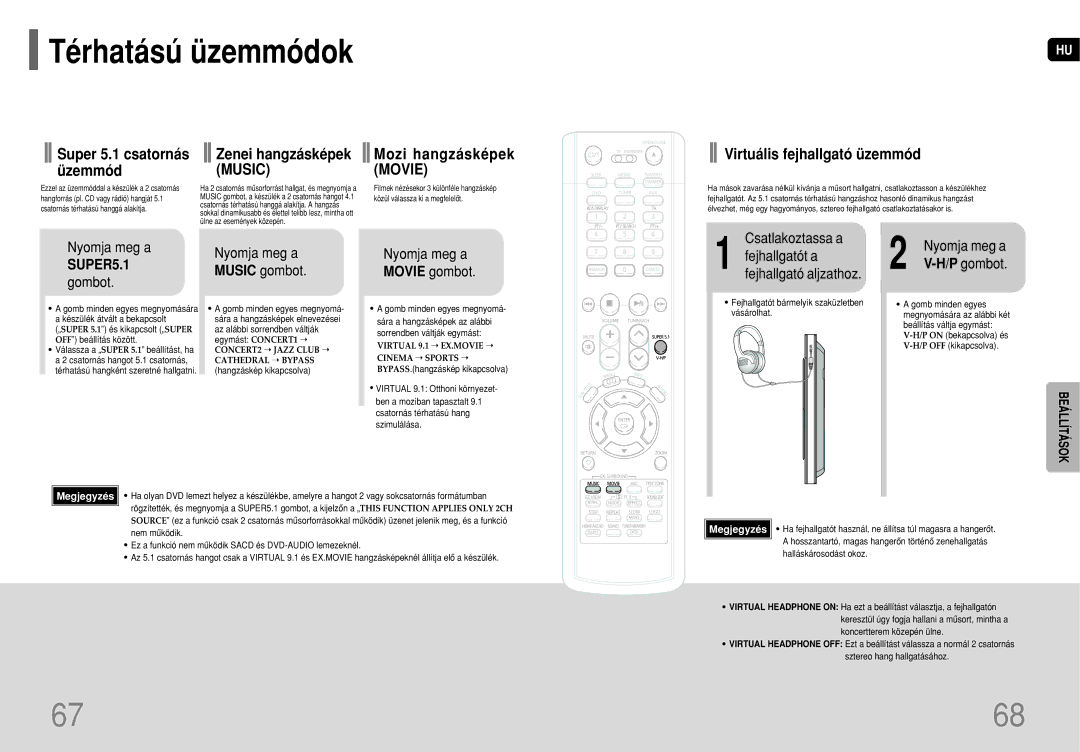 Samsung HT-P1200R/ELS manual Térhatású üzemmódok, Virtuális fejhallgató üzemmód, Zenei hangzásképek, Csatlakoztassa a 