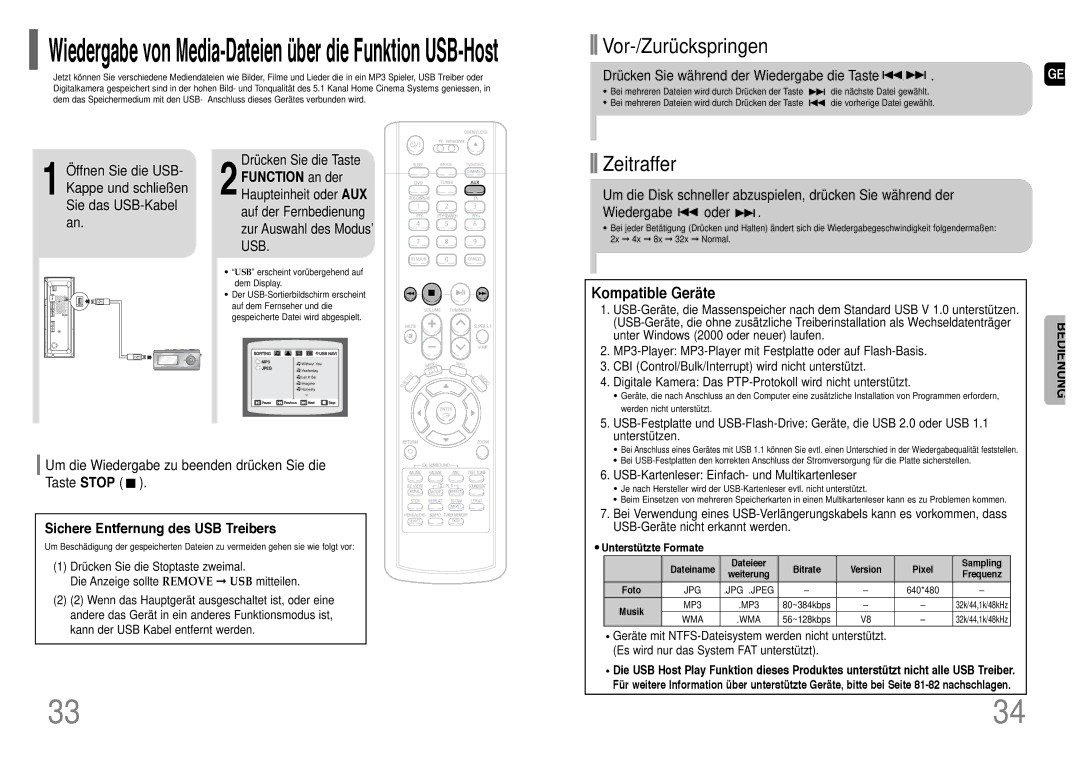 Samsung HT-P1200T/ADL, HT-P1200R/ELS Drücken Sie während der Wiedergabe die Taste, Sichere Entfernung des USB Treibers 