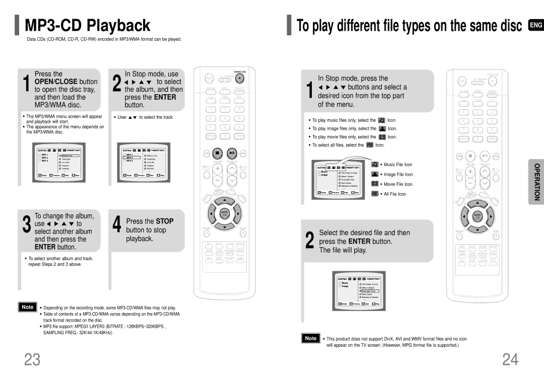 Samsung HT-P29 instruction manual MP3-CD Playback 