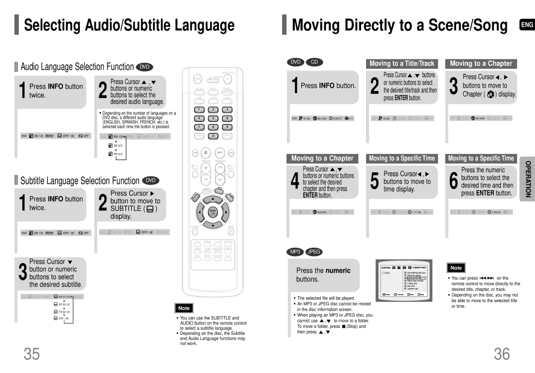 Samsung HT-P29 instruction manual 1Press Info button twice, To select the desired, Press the numeric 