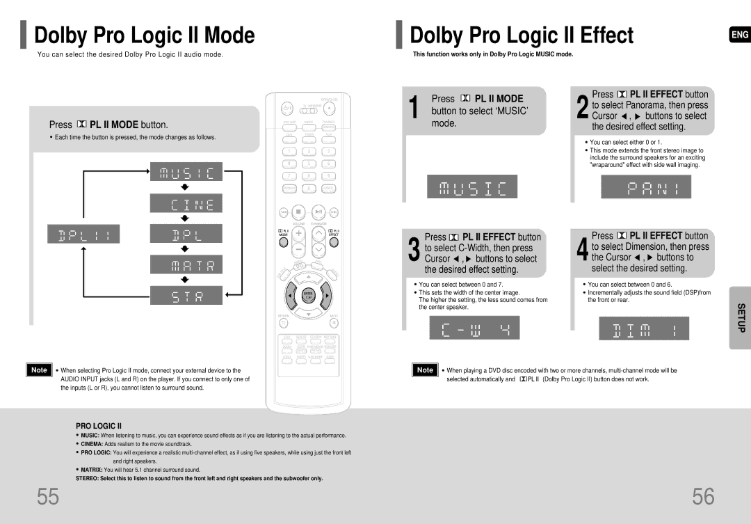 Samsung HT-P29 Dolby Pro Logic II Mode, Dolby Pro Logic II Effect, Press PL II Mode, Press PL II Effect button 